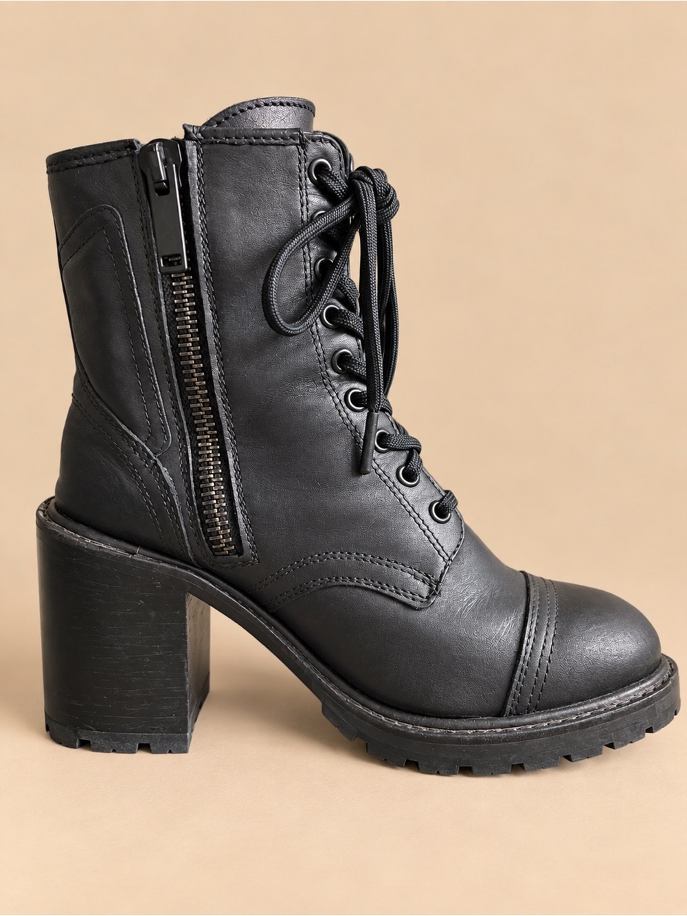 Thursday Boot Co. The Rebel Black Leather Heeled Combat Boots Size 7